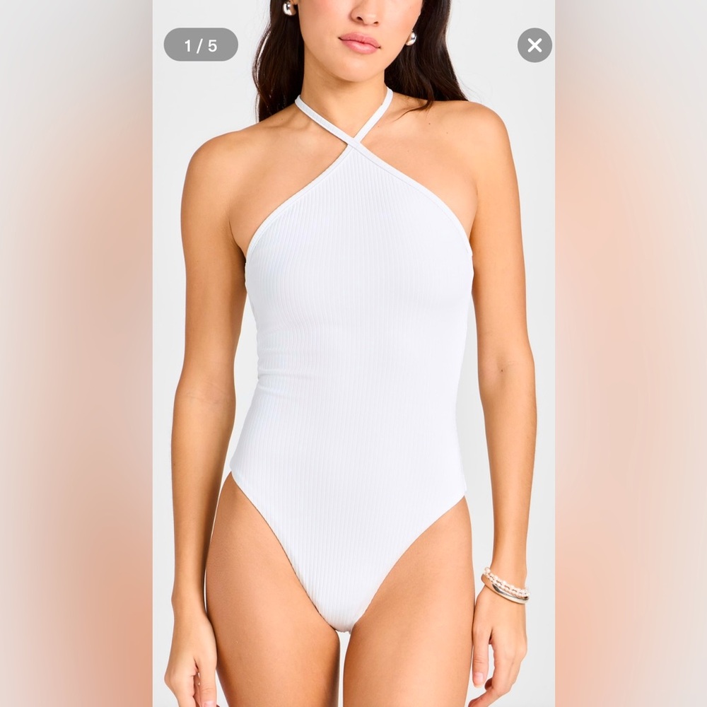 Madewell Rib Scorpion Fish Cross Front Halter One Piece Swimsuit White Sz M NWOT